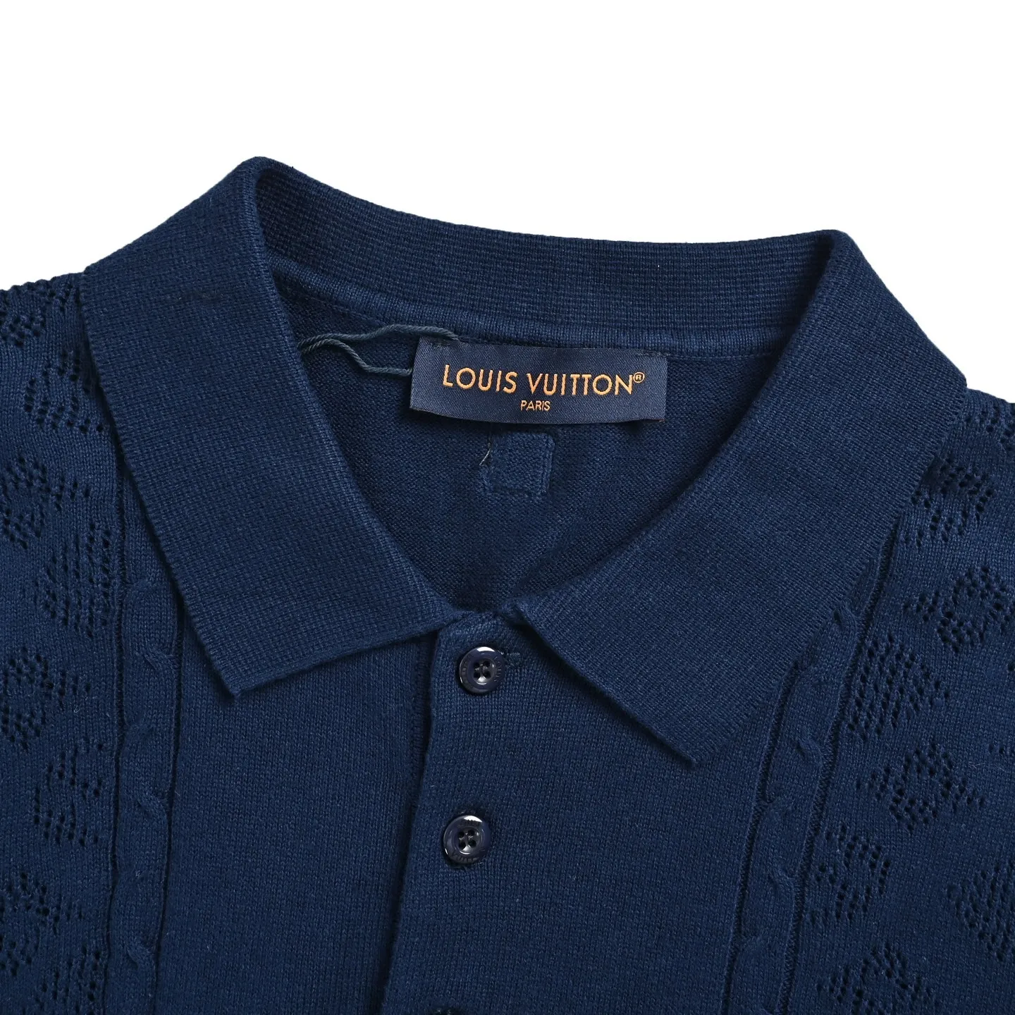 Louis Vuitton/Louis Vuitton 26ss hollow letter jacquard knitted Polo short sleeves
